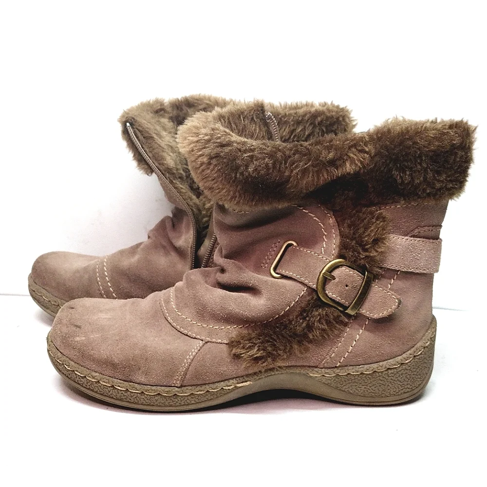Baretraps Extreme Brown Suede Ankle Boots l Size 8 M l Leather Faux fur - Picture 1 of 10